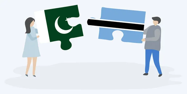 Casal Segurando Duas Peças Quebra Cabeças Com Bandeiras Paquistanesas Motswana — Vetor de Stock