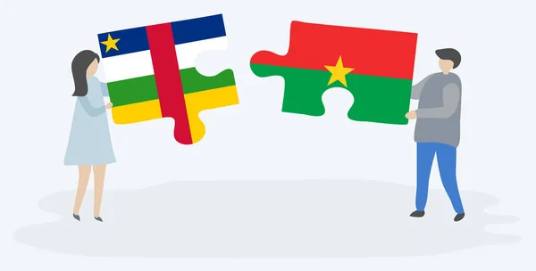 Casal Segurando Duas Peças Quebra Cabeças Com Bandeiras África Central —  Vetores de Stock