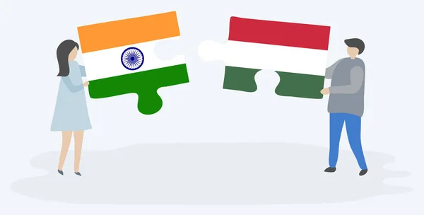 Puslespill Med Indiske Ungarske Flagg India Ungarn Nasjonalsymboler Sammen – stockvektor