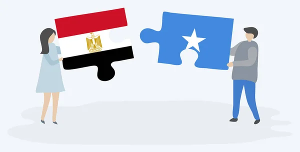 Pár Jich Dvě Skládanky Egyptskými Somalskými Vlajkami Národní Symboly Egypta — Stockový vektor