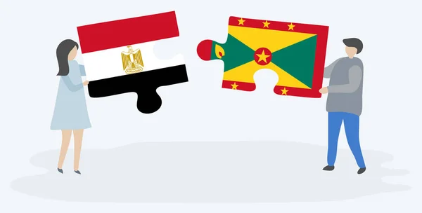 Paar Houden Twee Puzzels Stukken Met Egyptische Grenadian Vlaggen Egypte — Stockvector