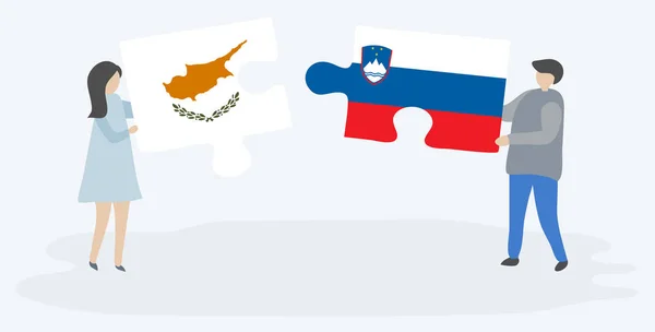 Dvojice Dvě Skládanky Kyperskou Slovinskou Vlajkou Národní Symboly Kypru Slovinska — Stockový vektor