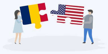 Çift Chadian ve Amerikan bayrakları ile iki bulmaca parçaları tutan. Çad ve Amerika Birleşik Devletleri ulusal semboller i.
