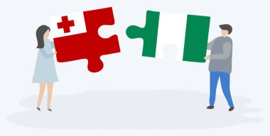 Çift Tongan ve Nijerya bayrakları ile iki bulmaca parçaları tutan. Tonga ve Nijerya ulusal sembolleri birlikte.