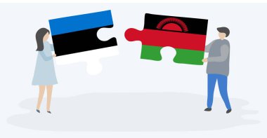 Estonya ve Malavi bayrakları ile iki bulmaca parçaları tutan çift. Estonya ve Malavi ulusal sembolleri birlikte.