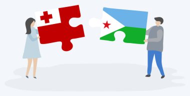 Çift Tongan ve Cibutian bayrakları ile iki bulmaca parçaları tutan. Tonga ve Cibuti ulusal sembolleri birlikte.