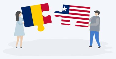 Çift Chadian ve Liberya bayrakları ile iki bulmaca parçaları tutan. Çad ve Liberya ulusal sembolleri birlikte.