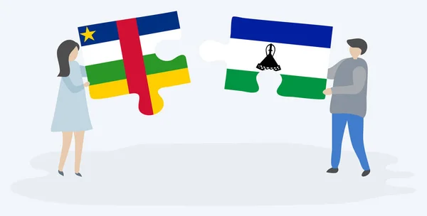 Couple Tenant Deux Pièces Puzzles Avec Des Drapeaux Centrafricains Basotho — Image vectorielle