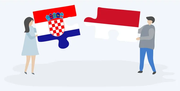 Ζευγάρι Που Κρατά Δύο Κομμάτια Παζλ Σημαίες Κροατών Και Μονακό — Διανυσματικό Αρχείο
