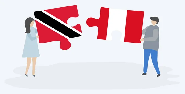 Trinidadian Perulu Bayrakları Ile Iki Bulmaca Parçaları Tutan Çift Trinidad — Stok Vektör