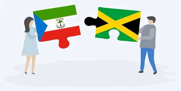 Çift Ekvator Ginesi Jamaika Bayrakları Ile Iki Bulmaca Parçaları Tutan — Stok Vektör