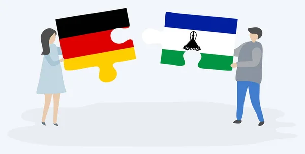 Casal Segurando Duas Peças Quebra Cabeças Com Bandeiras Alemãs Basotho —  Vetores de Stock