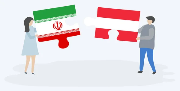 Dvojice Která Drží Dvě Skládanky Íránskými Rakouskými Vlajkami Národní Symboly — Stockový vektor