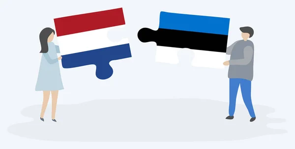 Két Kirakódarab Holland Észt Zászló Hollandia Észtország Nemzeti Szimbólumai Együttesen — Stock Vector
