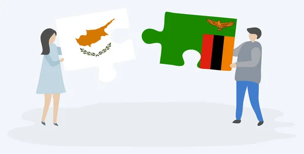 Dvojice Drží Dvě Skládanky Kyperskými Zambijskými Vlajkami Národní Symboly Kypru — Stockový vektor