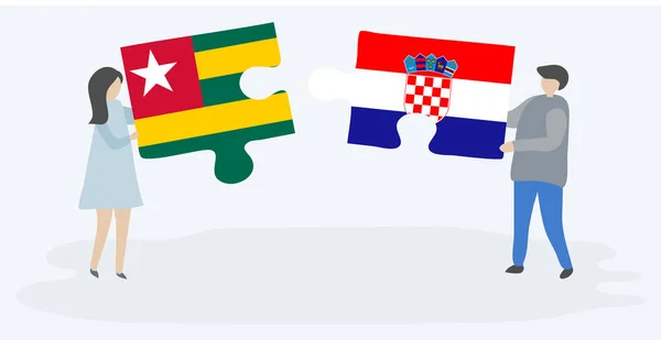 Ζευγάρι Που Κρατά Δύο Κομμάτια Παζλ Σημαίες Του Τόγκο Και — Διανυσματικό Αρχείο