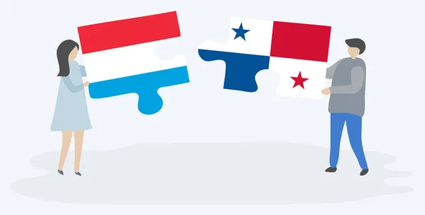 Dvojice Dvě Skládanky Lucemburskými Panamskými Vlajkami Národní Symboly Lucemburska Panamy — Stockový vektor