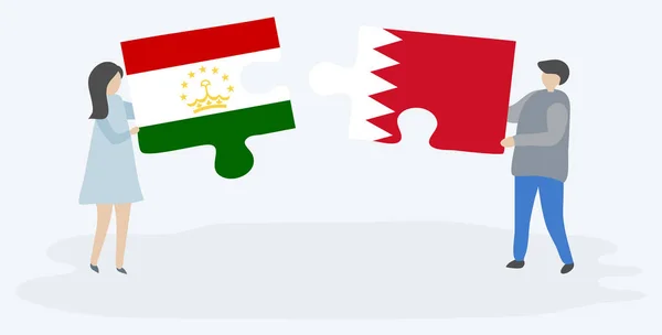 Пара Тримає Дві Загадки Таджиками Бахрейнський Прапори Таджикистан Бахрейн Національні — стоковий вектор