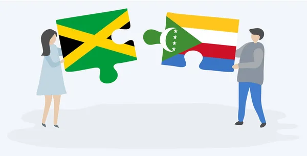Pár Gazdaság Két Rejtvények Darab Jamaicai Comoran Zászlók Jamaica Comore — Stock Vector