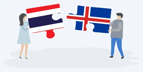 Пара Проведення Двох Головоломок Штук Тайською Ісландською Прапорами Таїланд Ісландія — стоковий вектор