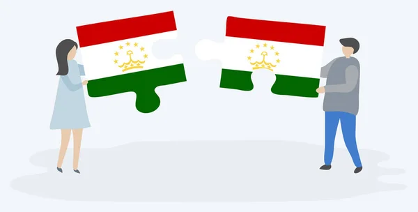 Пара Держащая Две Головоломки Таджикскими Таджикскими Флагами Государственные Символы Таджикистана — стоковый вектор