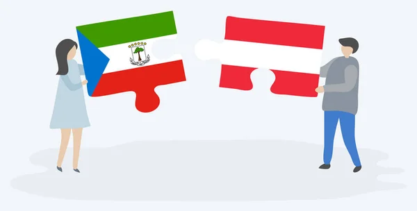 Paar Houden Twee Puzzels Stukken Met Equatoriale Guinean Oostenrijkse Vlaggen — Stockvector