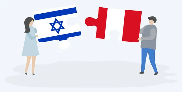Dvojice Která Drží Dvě Skládanky Izraelskými Peruánskou Vlajkou Národní Symboly — Stockový vektor