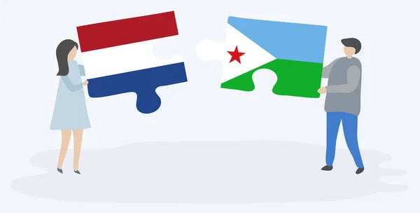 Dvojice Dvě Skládanky Holandským Džibutským Prapory Nizozemsko Djibouti Národní Symboly — Stockový vektor