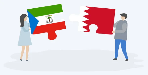 Paar Mit Zwei Puzzleteilen Mit Äquatorialguinea Und Bahraini Flaggen Nationalsymbole — Stockvektor