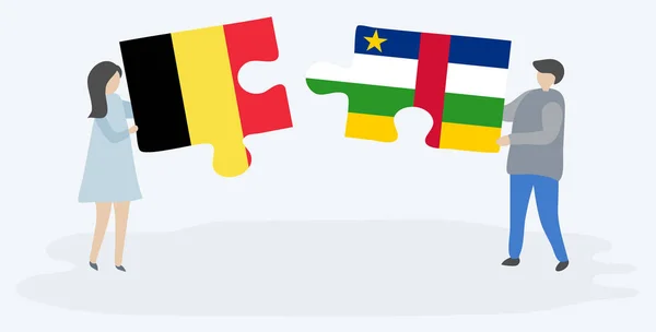 Ζευγάρι Που Κρατά Δύο Κομμάτια Παζλ Σημαίες Της Βελγικής Και — Διανυσματικό Αρχείο