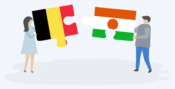 Paar Mit Zwei Puzzleteilen Mit Belgischen Und Nigerianischen Flaggen Belgische — Stockvektor