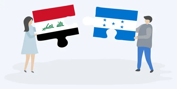 Paar Mit Zwei Puzzleteilen Mit Irakischen Und Honduranischen Flaggen Irak — Stockvektor