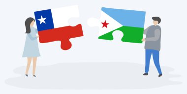 Şili ve Cibutya bayrakları ile iki bulmaca parçaları tutan çift. Şili ve Cibuti ulusal sembolleri birlikte.