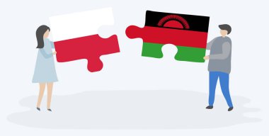 Çift Lehçe ve Malavi bayrakları ile iki bulmaca parçaları tutan. Polonya ve Malavi ulusal sembolleri birlikte.