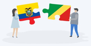 Ekvador ve Kongo bayrakları ile iki bulmaca parçaları tutan çift. Ekvador ve Kongo Cumhuriyeti ulusal sembolleri birlikte.