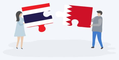 Çift Tay ve Bahreyn bayrakları ile iki bulmaca parçaları tutan. Tayland ve Bahreyn ulusal sembolleri birlikte.