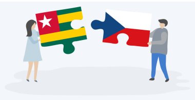 Togolese ve Çek bayrakları ile iki bulmaca parçaları tutan çift. Togo ve Çek Cumhuriyeti ulusal sembolleri birlikte.