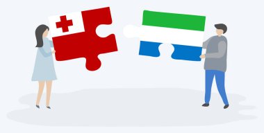 Çift Tongan ve Sierra Leone bayrakları ile iki bulmaca parçaları tutan. Tonga ve Sierra Leone ulusal sembolleri birlikte.