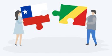 Şili ve Kongo bayrakları ile iki bulmaca parçaları tutan çift. Şili ve Kongo Cumhuriyeti ulusal sembolleri birlikte.