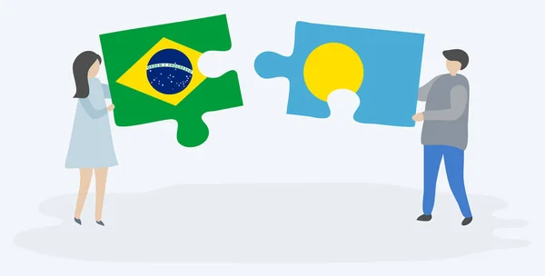 브라질과 팔라우 국기와 조각을 브라질과 팔라우 — 스톡 벡터