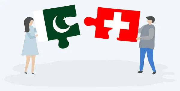 Pakistan Sviçre Bayrakları Ile Iki Bulmaca Parçaları Tutan Çift Pakistan — Stok Vektör