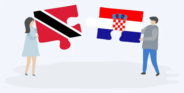Ζευγάρι Που Κρατά Δύο Κομμάτια Παζλ Πρακτoρείo Και Κροατικές Σημαίες — Διανυσματικό Αρχείο