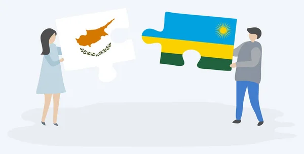 Couple Tenant Deux Pièces Puzzles Avec Des Drapeaux Chypriote Rwandais — Image vectorielle