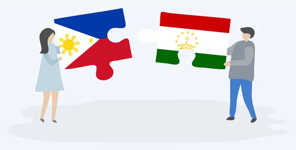 Ζευγάρι Κρατώντας Δύο Κομμάτια Παζλ Φιλιπινέζικα Και Σομόνι Σημαίες Εθνικά — Διανυσματικό Αρχείο