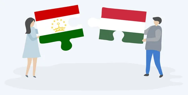 Ζευγάρι Που Κρατά Δύο Κομμάτια Παζλ Σομόνι Και Ουγγρικά Σημαίες — Διανυσματικό Αρχείο