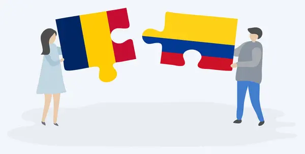 Coppia Contenente Due Pezzi Puzzle Con Bandiere Ciadiane Colombiane Ciad — Vettoriale Stock