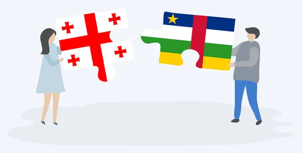 Couple Tenant Deux Pièces Puzzles Avec Des Drapeaux Géorgiens Centrafricains — Image vectorielle