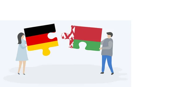 Paar Mit Zwei Puzzleteilen Mit Deutscher Und Weißrussischer Flagge Deutschland — Stockvektor