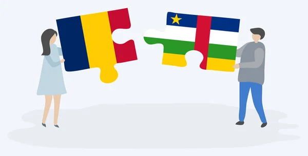 Dvojice Dvě Skládanky Vlajkou Chadian Středoafrické Čadu Národní Symboly Středoafrické — Stockový vektor