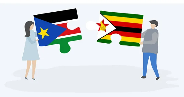 남수단과 짐바브웨 국기와 조각을 남수단과 짐바브웨 — 스톡 벡터